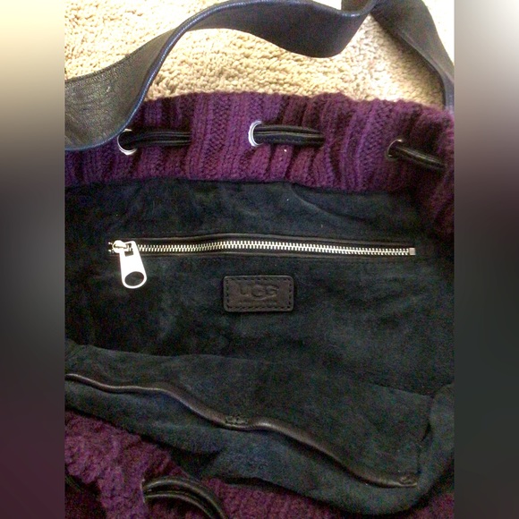 UGG Australia Purple Knit Purse with Black Suede Lining and Black Leather Straps - Picture 3 of 7